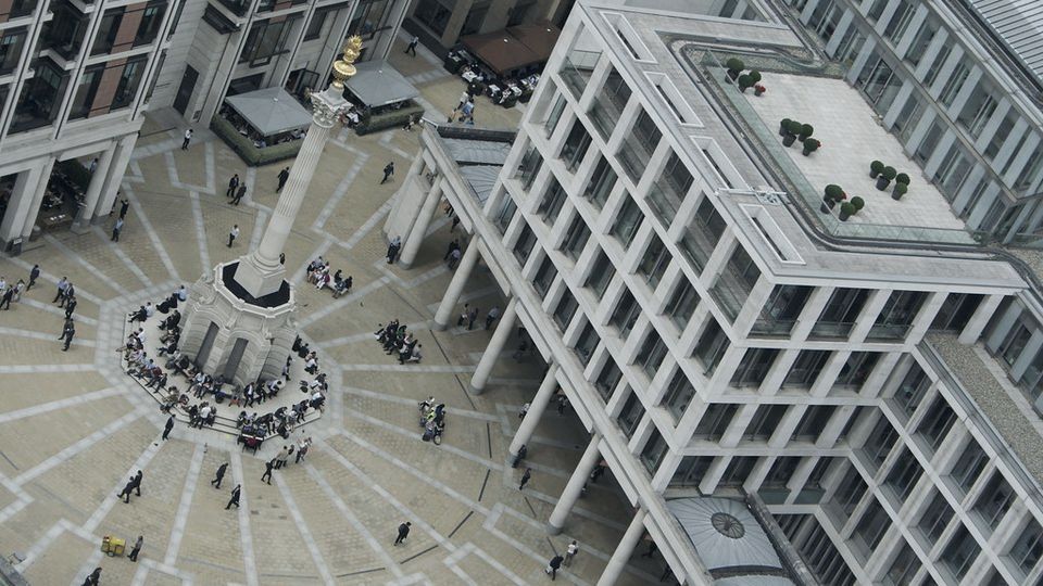 Aerial view of Paternoster Square in London, home of the London Stock Exchange